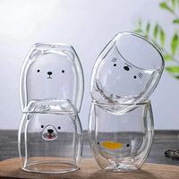 Double-Walled Animal Glass Mug - 250ml Cute Coffee Cup