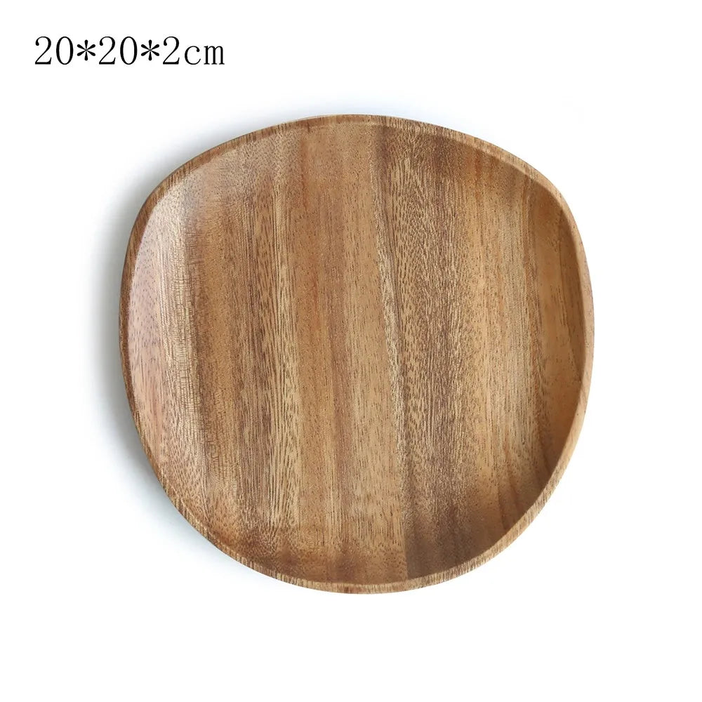 Walnut & Acacia Wooden Serving Plate - Irregular Oval Dinner Tray