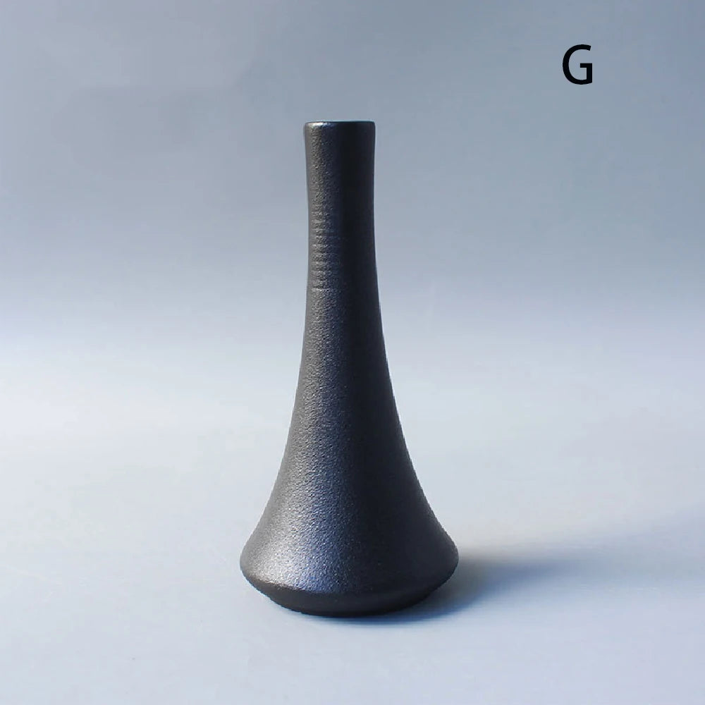 Minimalist Black Ceramic Bud Vase - Japanese Inspired Decor