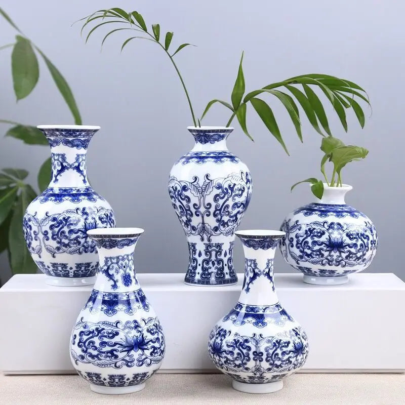 Blue and White Ceramic Flower Vase - Retro Wedding and Table Decor