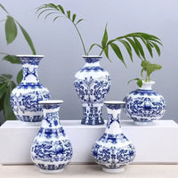 Blue and White Ceramic Flower Vase - Retro Wedding and Table Decor