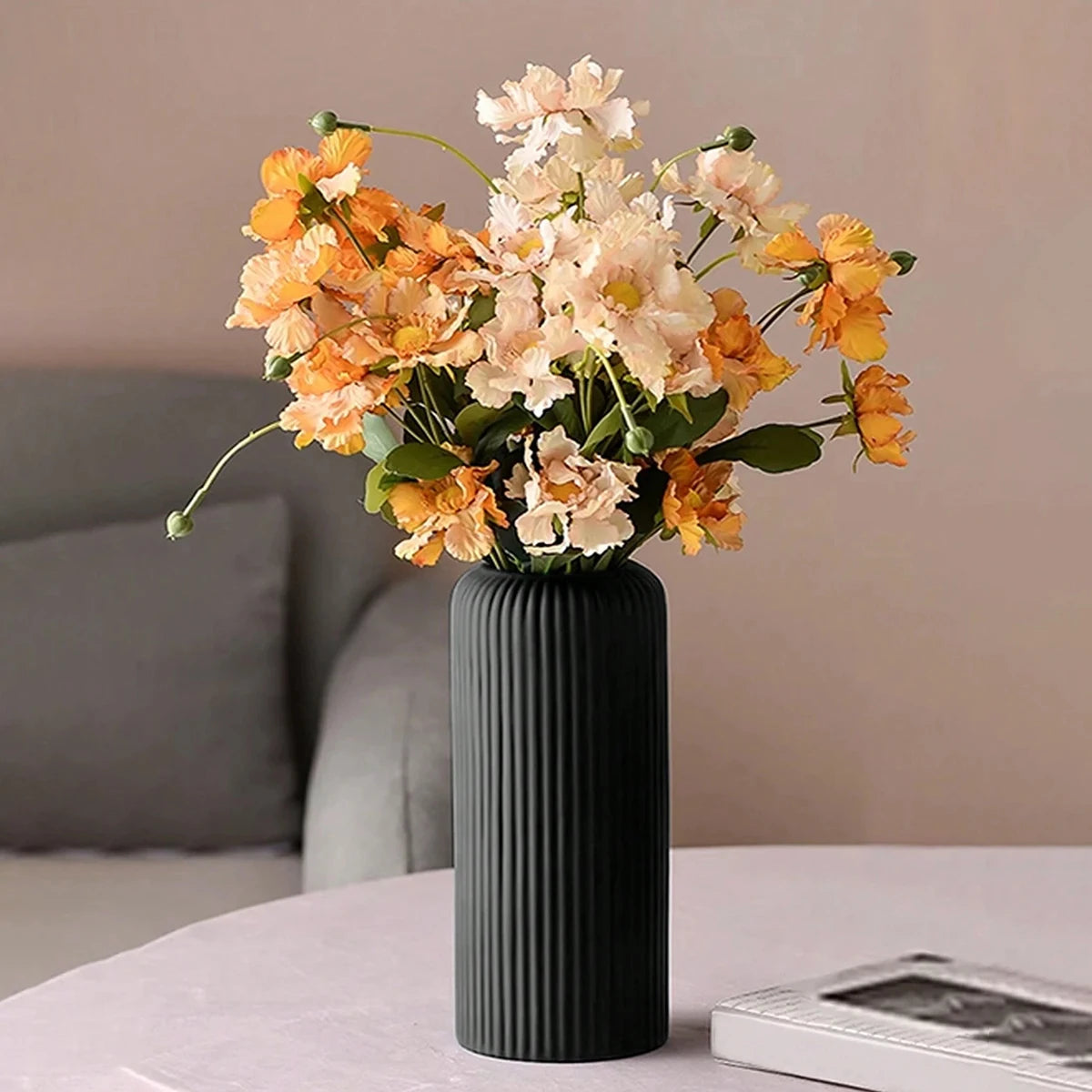 Striped Decorative Vase - Ceramic Look Floral Display Accent