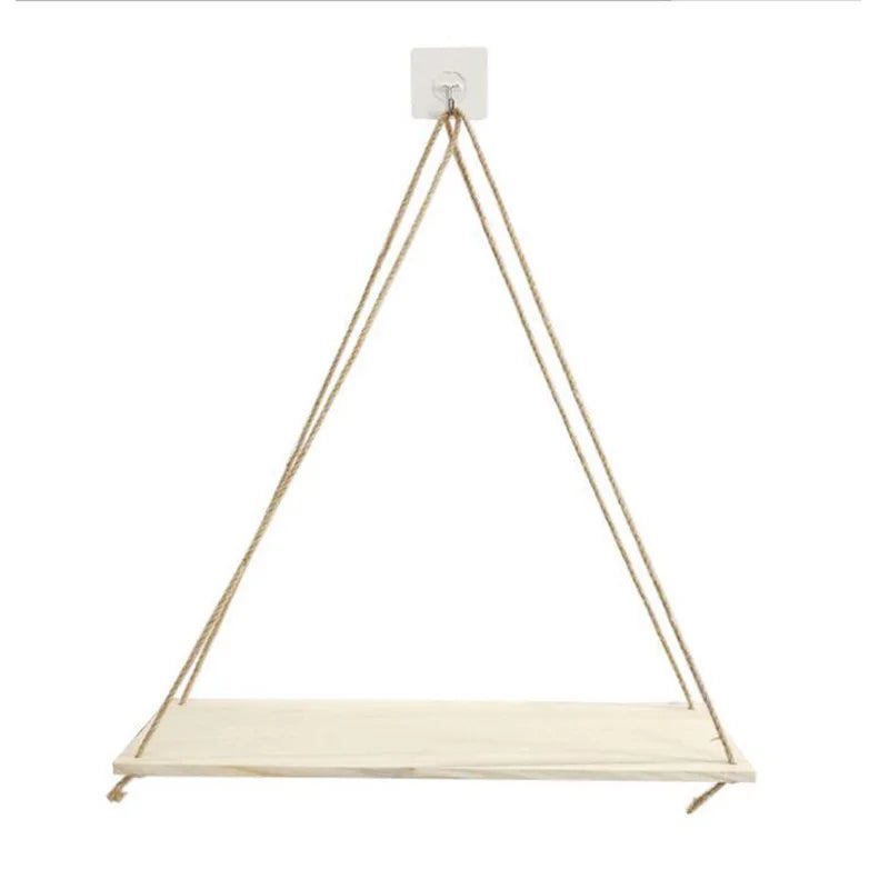 Wooden Rope Swing Floating Wall Shelf