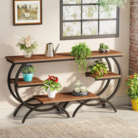 C-Shaped End Table - Industrial Three-Tier Storage Side Table