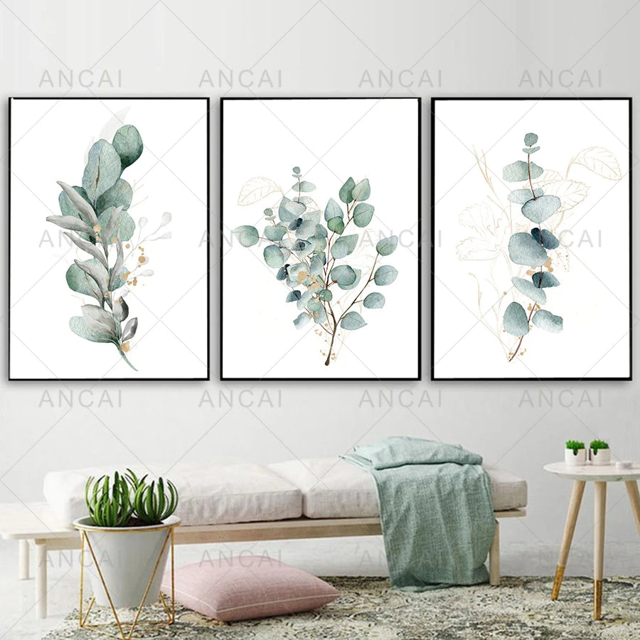 Eucalyptus Watercolor Botanical Canvas Wall Art - Greenery Leaf Print