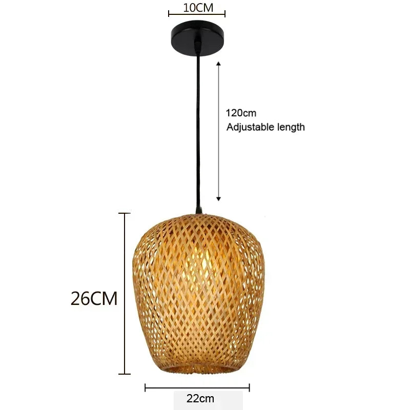 Handwoven Bamboo Rattan Pendant Light - Natural Wicker Ceiling Lamp