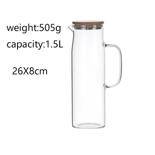 Thickened Glass Kettle - Bamboo Lid Pitcher with Filter Cover