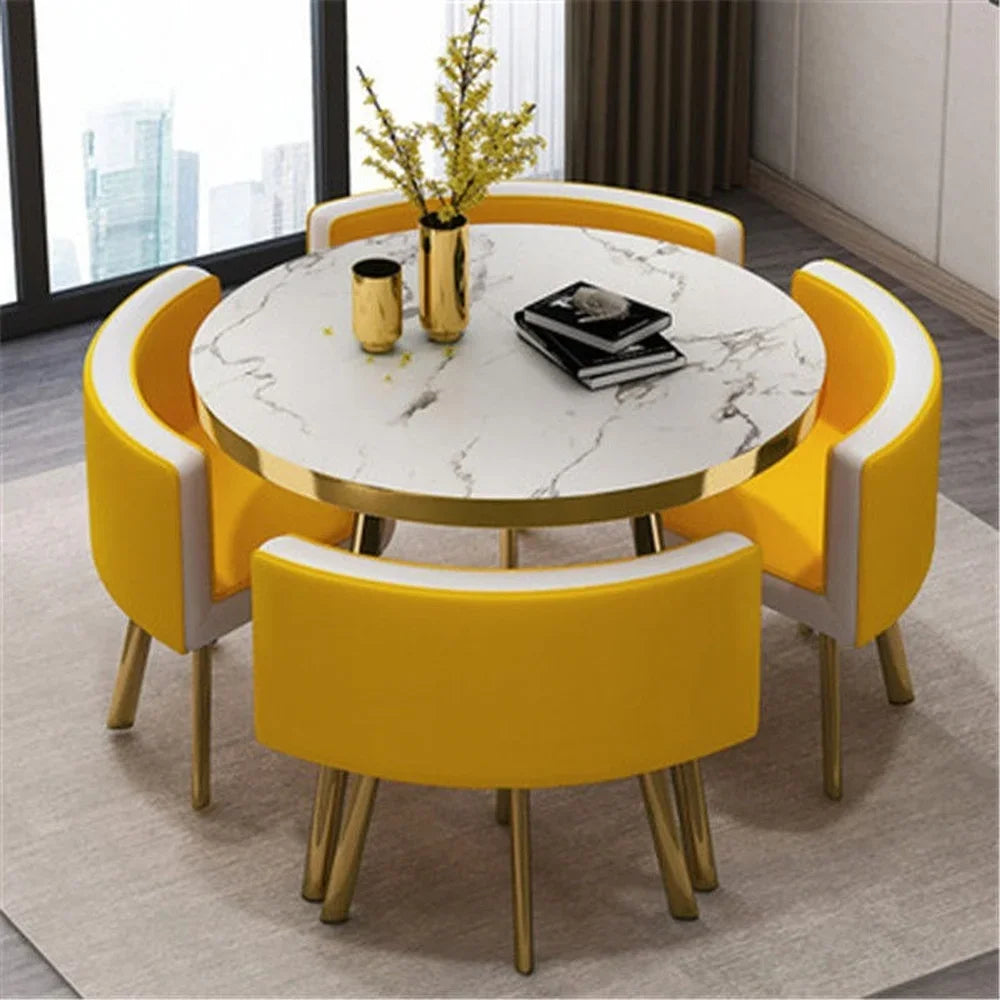 80cm Marble Round Dining Table Set - Modern Table with 4 Chairs
