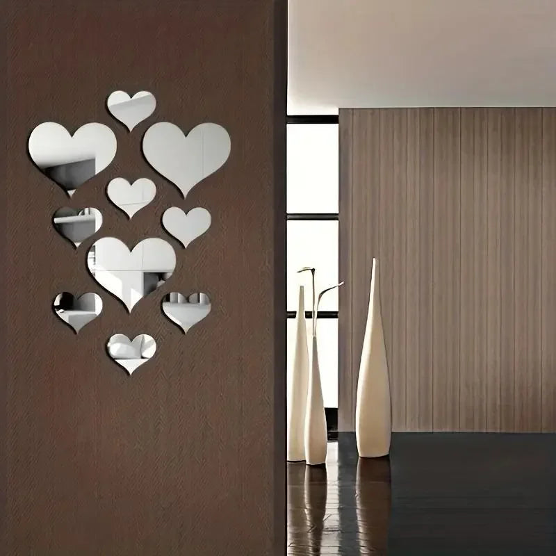 3D Love Heart Mirror Wall Stickers - Removable Acrylic Wall Decor
