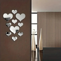 3D Love Heart Mirror Wall Stickers - Removable Acrylic Wall Decor