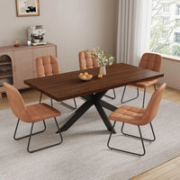 Extendable Grey Wood Dining Table Set - 6 Black Fabric Chairs