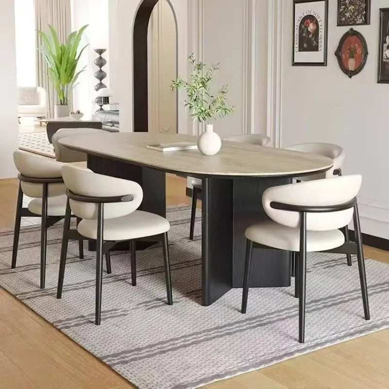 Nordic Retro Wooden Dining Table Set - Modern 6-Seater
