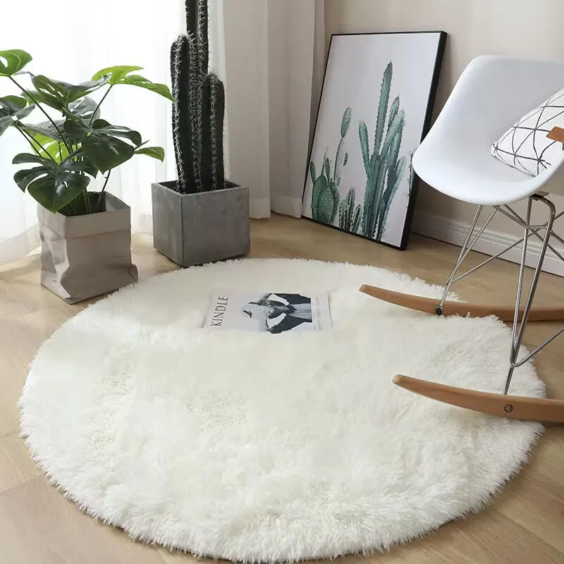 Modern Round Plush Area Rug - Soft Non-Slip Bedroom Carpet