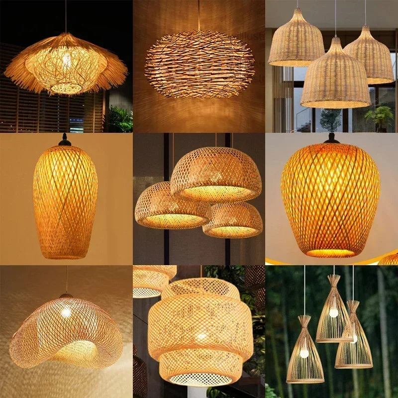 Handwoven Bamboo Rattan Pendant Light - Natural Wicker Ceiling Lamp