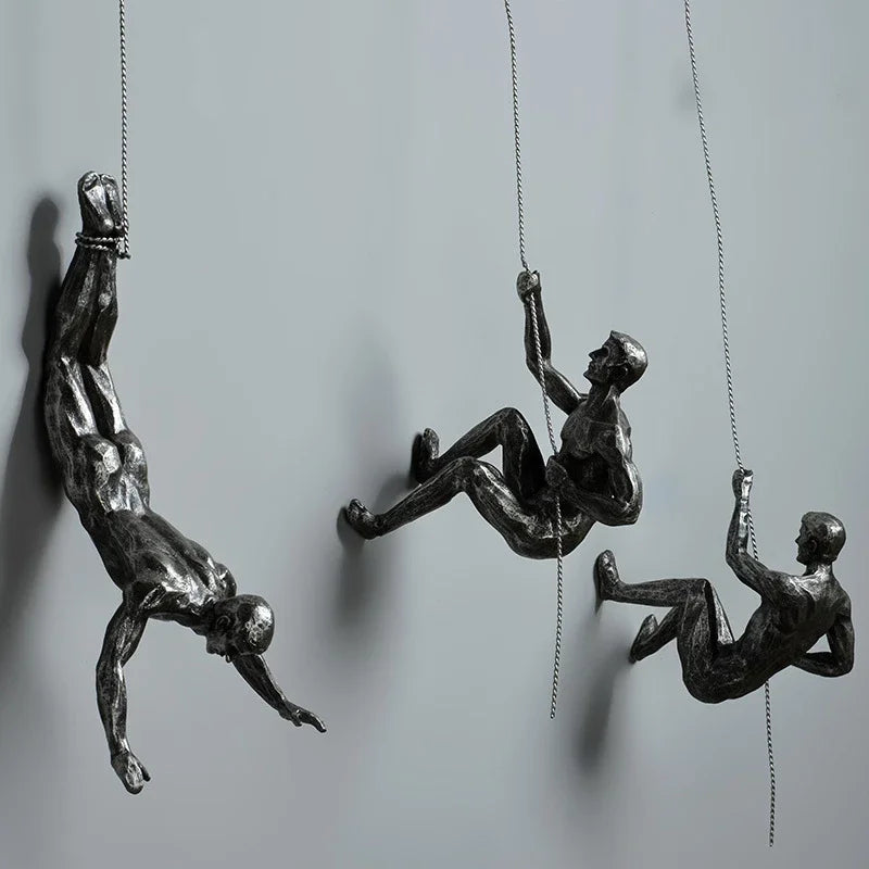 Industrial Climbing Man Wall Sculpture - Retro Resin Accent Decor