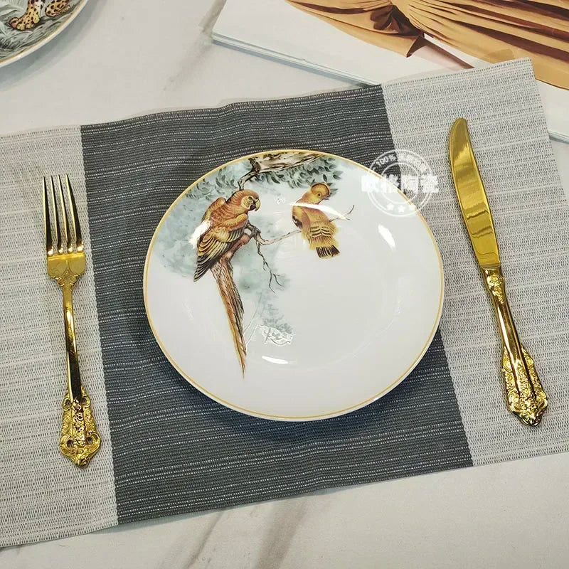 European Jungle Dinnerware Set - Ceramic Steak Plate and Coffee Cup Collection