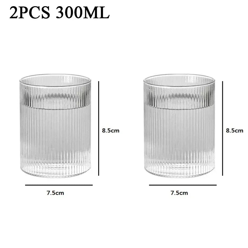 Japanese Vertical Pattern Glass Cup - Handmade Wine & Coffee Drinkware