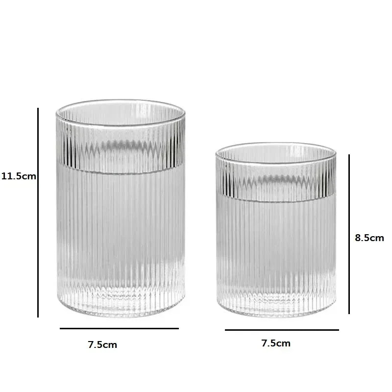 Japanese Vertical Pattern Glass Cup - Handmade Wine & Coffee Drinkware