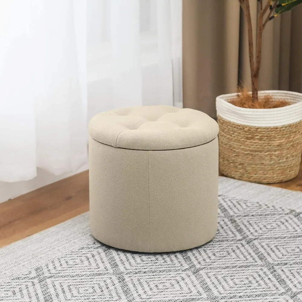 Fabric Storage Ottoman - Small Foot Rest Stool with Removable Lid