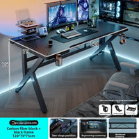 Gaming Desk with Monitor Stand - Carbon Fiber Textured Computer Table