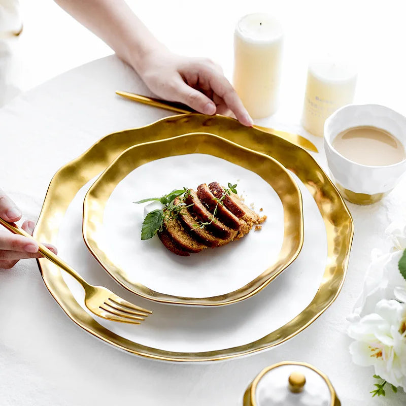 Gold-Plated Steak Pasta Plate - Luxury Restaurant Style Tableware