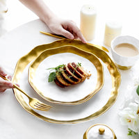 Gold-Plated Steak Pasta Plate - Luxury Restaurant Style Tableware