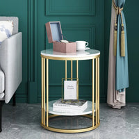 White Marble Side Table - Two-Tier Round Accent Coffee Table