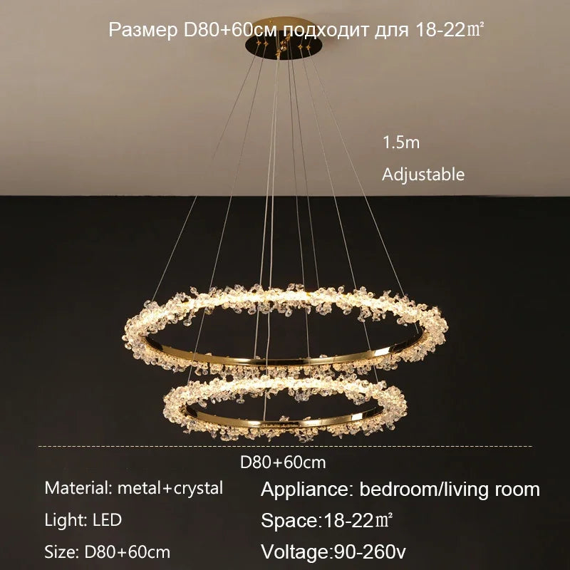 Dimmable Crystal Ring Chandelier - Modern LED Pendant Ceiling Light