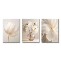 Nordic Beige Peony Floral Canvas Wall Art - Frameless Botanical Print