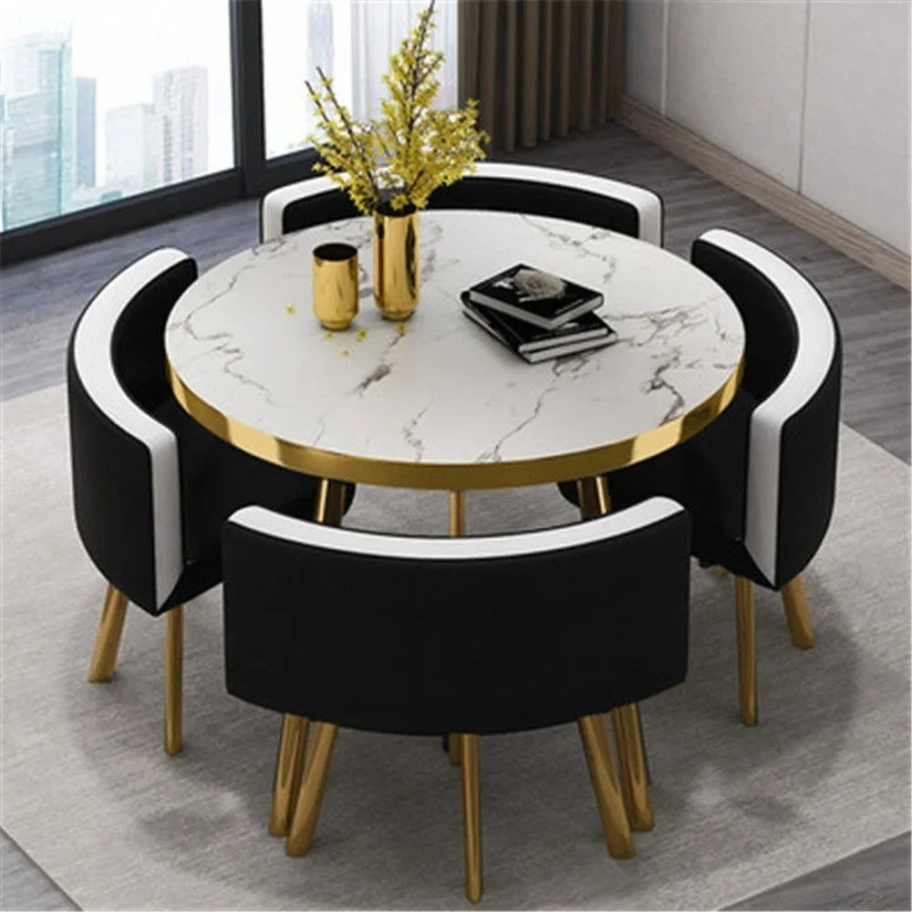 80cm Marble Round Dining Table Set - Modern Table with 4 Chairs
