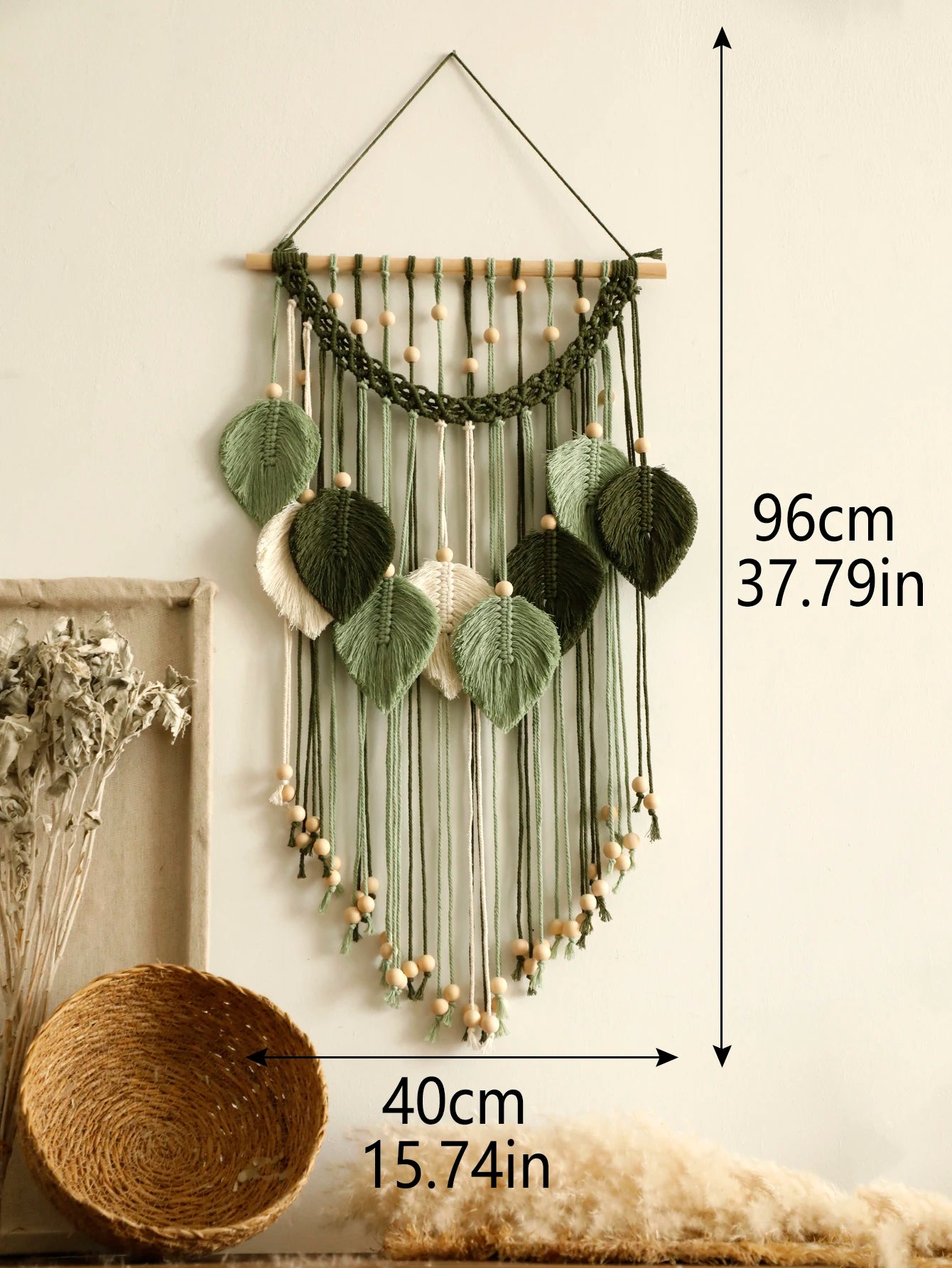Leaf Macrame Wall Hanging - Boho Brown and Green Tapestry Decor