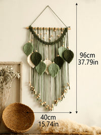 Leaf Macrame Wall Hanging - Boho Brown and Green Tapestry Decor