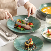 Embossed Stoneware Dinner Set - Green Service for 4, 8 or 12