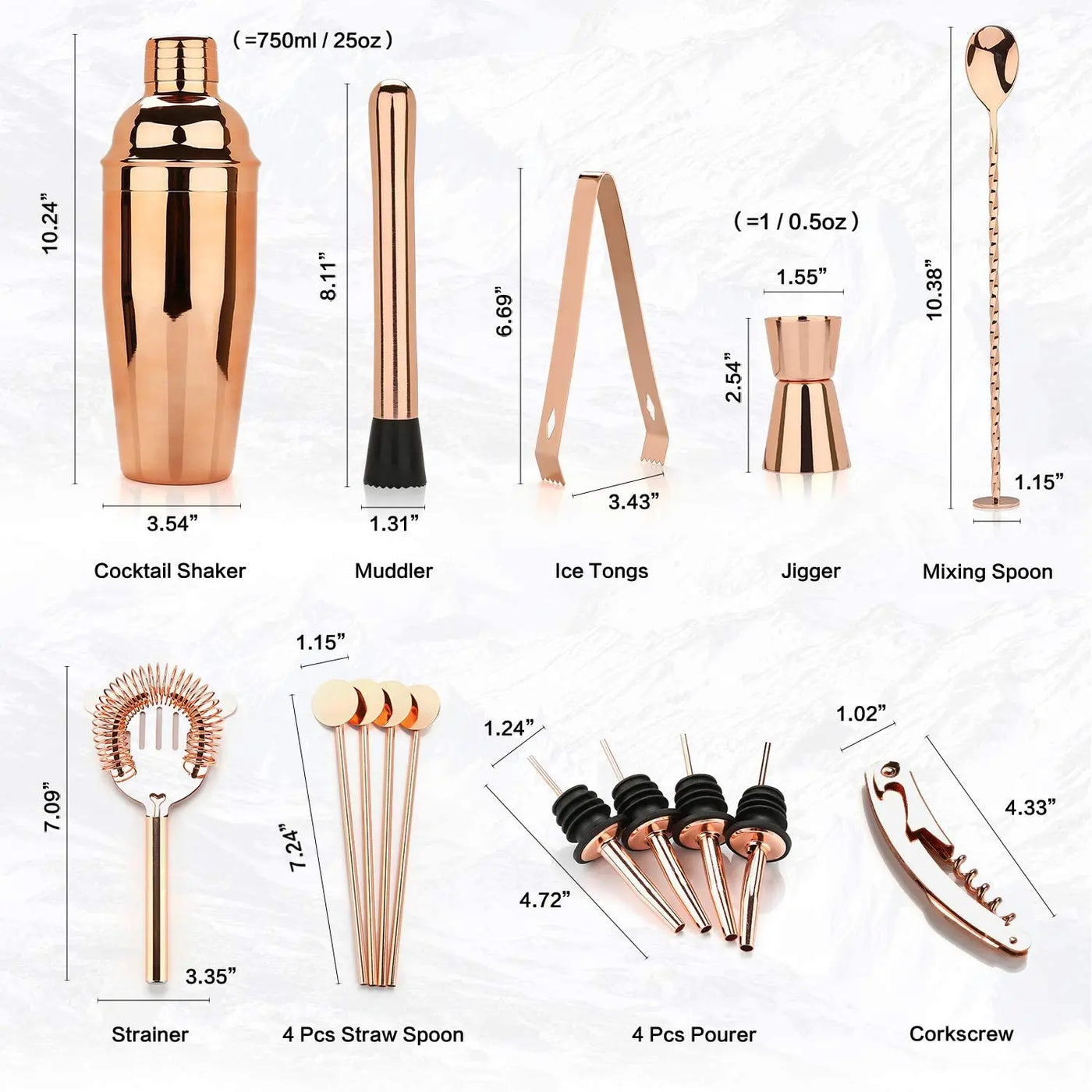 16-Piece Bartender Kit - Stainless Steel Cocktail Shaker Set