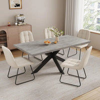 Extendable Grey Wood Dining Table Set - 6 Black Fabric Chairs
