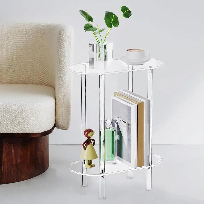 Transparent Acrylic Coffee Table - Oval Two-Tier Side Table