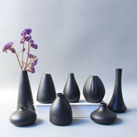 Minimalist Black Ceramic Bud Vase - Japanese Inspired Decor