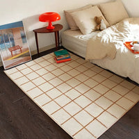 Plaid Plush Area Rug - Soft Minimalist Living Room Carpet