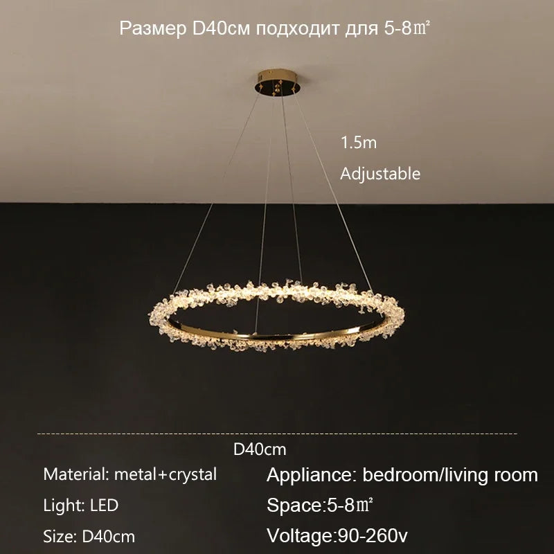 Dimmable Crystal Ring Chandelier - Modern LED Pendant Ceiling Light