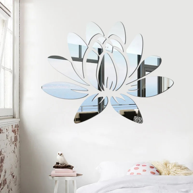 Lotus 3D Acrylic Mirror Wall Sticker - Reflective DIY Decor