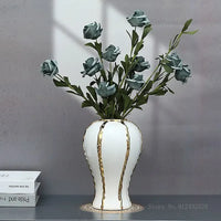 White Ceramic Vase with Gold Edge - Luxe Tabletop Flower Accent