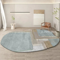 Cream Irregular Oval Area Rug - Soft Plush Bedroom Carpet