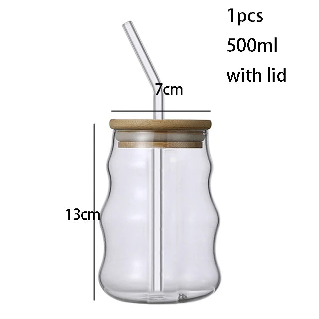 500ml Glass Tumbler with Straw - Mason Jar Cup with Bamboo Lid