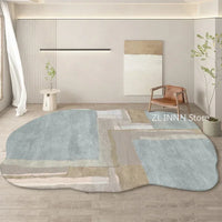 Cream Irregular Oval Area Rug - Soft Plush Bedroom Carpet