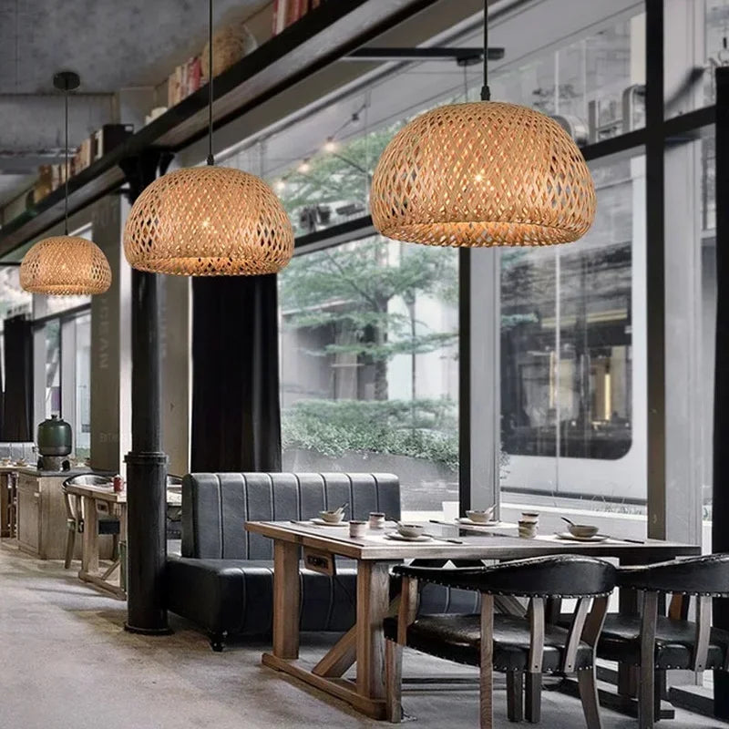 Handwoven Bamboo Rattan Pendant Light - Natural Wicker Ceiling Lamp