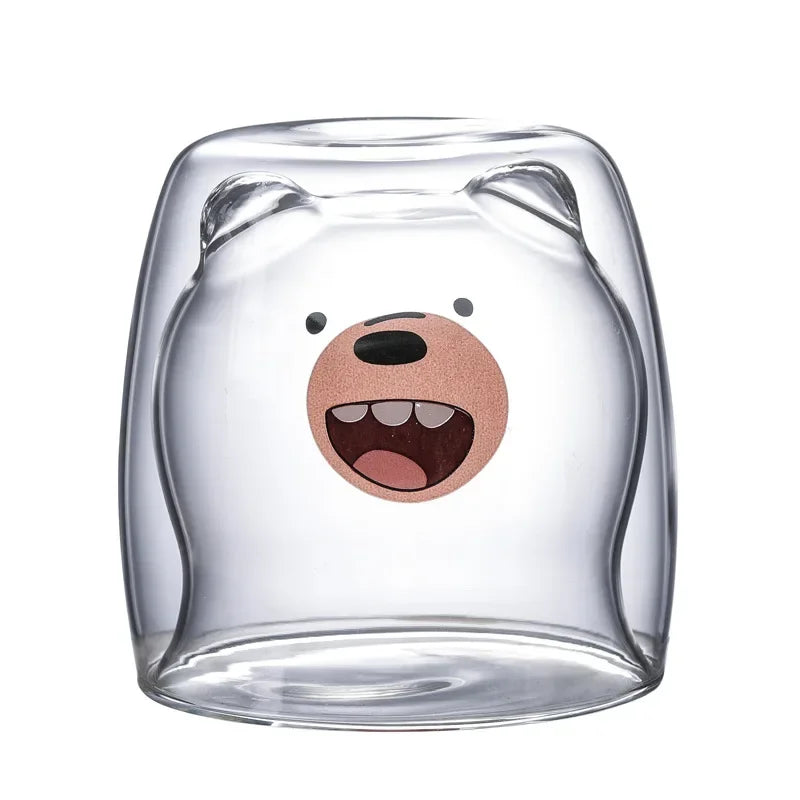 Double-Walled Animal Glass Mug - 250ml Cute Coffee Cup