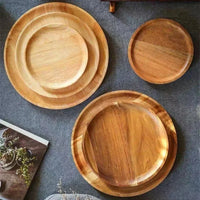 Wooden Round Serving Platter - Rustic Pizza and Dessert Tray