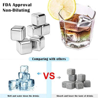 Stainless Steel Whiskey Stones Set - Reusable Chilling Cubes