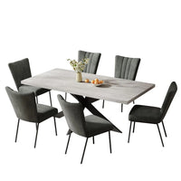 Extendable Grey Wood Dining Table Set - 6 Black Fabric Chairs