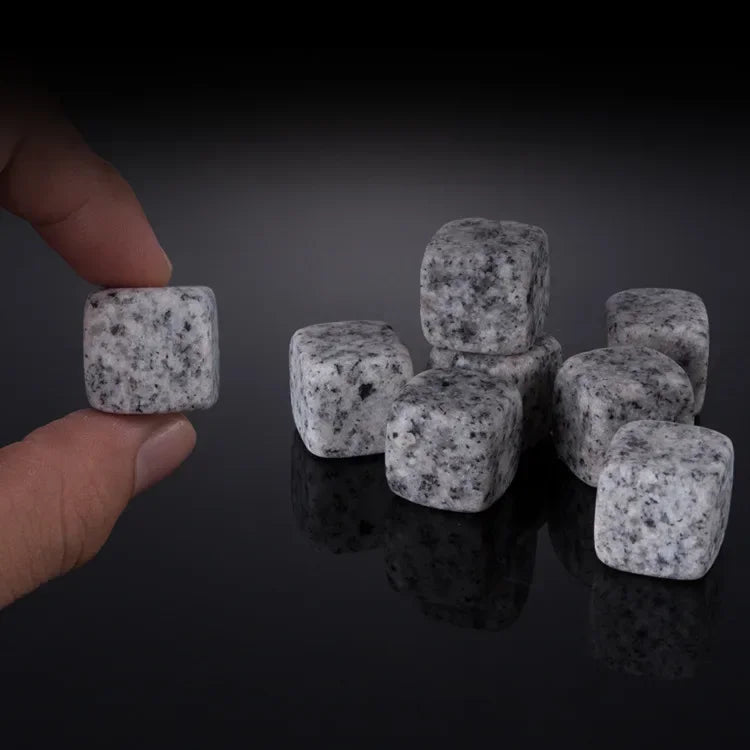 Reusable Whiskey Stones Set - 6-Piece Chilling Rocks with Pouch